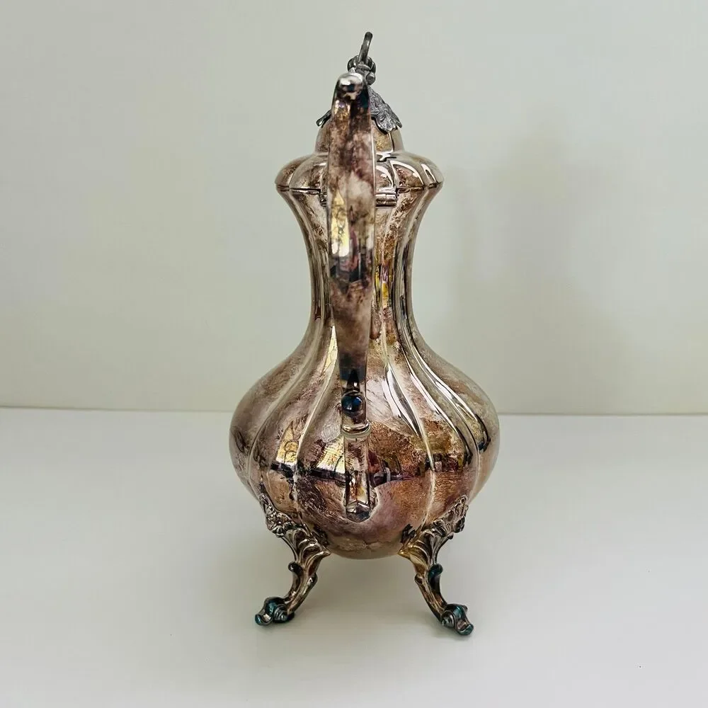 REED & BARTON 1795 Winthrop Silver Plated Melon Shape Tall Coffee Teapot